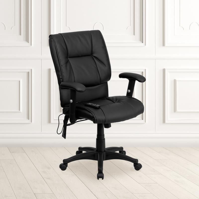 Massaging Black Leather Executive Office Chair with Silver Base BT-9806HP-2-GG 