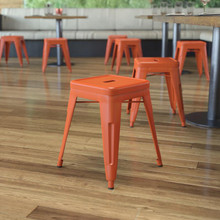 Kai 18" Table Height Stool, Stackable Backless Metal Indoor Dining Stool, Commercial Grade Restaurant Stool in Orange - Set of 4 [FLF-ET-BT3503-18-ORG-GG]