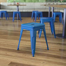 Kai 18" Table Height Stool, Stackable Backless Metal Indoor Dining Stool, Commercial Grade Restaurant Stool - Royal Blue-Set of 4 [FLF-ET-BT3503-18-BL-GG]