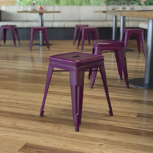 Kai 18" Table Height Stool, Stackable Backless Metal Indoor Dining Stool, Commercial Grade Restaurant Stool in Purple - Set of 4 [FLF-ET-BT3503-18-PR-GG]