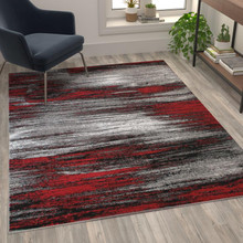 Rylan Collection 5' x 7' Red Scraped Design Area Rug - Olefin Rug with Jute Backing - Living Room, Bedroom, Entryway [FLF-ACD-RGTRZ863-57-RD-GG]