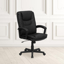 High Back Black Leather Executive Swivel Office Chair with Arms [FLF-BT-2921-BK-GG]