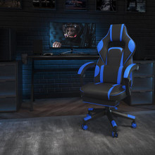 X40 Gaming Chair Racing Ergonomic Computer Chair with Fully Reclining Back/Arms, Slide-Out Footrest, Massaging Lumbar - Black/Blue [FLF-CH-00288-BL-GG]