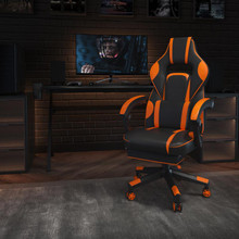 X40 Gaming Chair Racing Ergonomic Computer Chair with Fully Reclining Back/Arms, Slide-Out Footrest, Massaging Lumbar - Black/Orange [FLF-CH-00288-OR-GG]