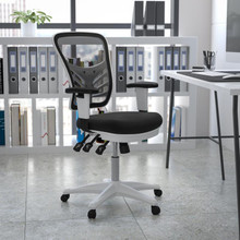 Mid-Back Black Mesh Multifunction Executive Swivel Ergonomic Office Chair with Adjustable Arms and White Frame [FLF-HL-0001-WH-BK-GG]