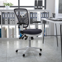 Mid-Back Dark Gray Mesh Multifunction Executive Swivel Ergonomic Office Chair with Adjustable Arms and White Frame [FLF-HL-0001-WH-DKGY-GG]