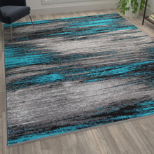 Rylan Collection 6' x 9' Turquoise Abstract Area Rug-Olefin Rug with Jute Backing for Hallway, Entryway, Bedroom, Living Room [FLF-ACD-RG1100-69-TQ-GG]
