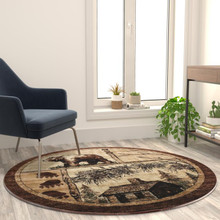 Vale Collection 6' x 6' Rustic Wildlife Themed Area Rug - Olefin Rug with Jute Backing - Entryway, Living Room, or Bedroom [FLF-ACD-RGL362-66-BG-GG]