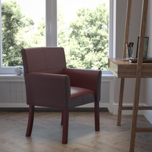 Burgundy LeatherSoft Executive Side Reception Chair with Mahogany Legs [FLF-BT-353-BURG-GG]