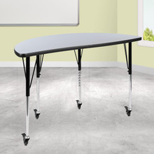 Wren Mobile 47.5" Half Circle Wave Flexible Collaborative Grey Laminate Activity Table - Standard Height Adjustable Legs [FLF-XU-A48-HCIRC-GY-T-A-CAS-GG]