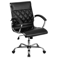 Mid-Back Designer Black LeatherSoft Executive Swivel Office Chair with Chrome Base and Arms [FLF-GO-1297M-MID-BK-GG]