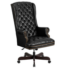 High Back Traditional Fully Tufted Black LeatherSoft Executive Swivel Ergonomic Office Chair with Arms [FLF-CI-360-BK-GG]