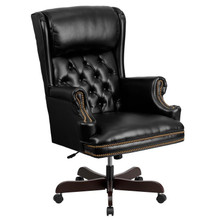 High Back Traditional Tufted Black LeatherSoft Executive Ergonomic Office Chair with Oversized Headrest & Nail Trim Arms [FLF-CI-J600-BK-GG]