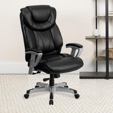 HERCULES Series Big & Tall 400 lb. Rated Black LeatherSoft Executive Ergonomic Office Chair with Silver Adjustable Arms [FLF-GO-1534-BK-LEA-GG]