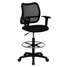 Mid-Back Black Mesh Drafting Chair with Adjustable Arms [FLF-WL-A277-BK-AD-GG]