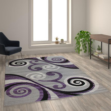 Valli Collection 6' x 9' Purple Abstract Area Rug - Olefin Rug with Jute Backing - Hallway, Entryway, Bedroom, Living Room [FLF-OKR-RG1100-69-PU-GG]