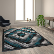 Teagan Collection Southwestern 6' x 9' Turquoise Area Rug - Olefin Rug with Jute Backing - Entryway, Living Room, Bedroom [FLF-OKR-RG1106-69-TQ-GG]