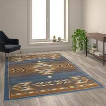 Lodi Collection Southwestern 6' x 9' Blue Area Rug - Olefin Rug with Jute Backing for Hallway, Entryway, Bedroom, Living Room [FLF-OKR-RG1113-69-BL-GG]