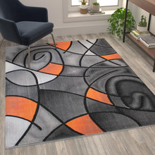 Jubilee Collection 5' x 7' Orange Abstract Area Rug - Olefin Rug with Jute Backing - Living Room, Bedroom, & Family Room [FLF-ACD-RGTRZ860-57-OR-GG]