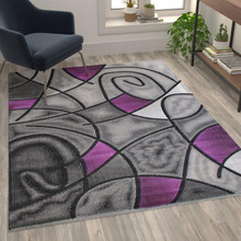 Jubilee Collection 5' x 7' Purple Abstract Area Rug - Olefin Rug with Jute Backing - Living Room, Bedroom, & Family Room [FLF-ACD-RGTRZ860-57-PU-GG]