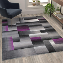 Elio Collection 5' x 7' Purple Color Blocked Area Rug - Olefin Rug with Jute Backing - Entryway, Living Room, or Bedroom [FLF-ACD-RGTRZ861-57-PU-GG]