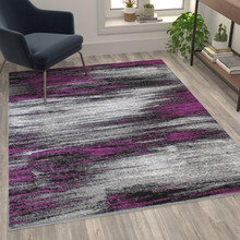 Rylan Collection 5' x 7' Purple Scraped Design Area Rug - Olefin Rug with Jute Backing - Living Room, Bedroom, Entryway [FLF-ACD-RGTRZ863-57-PU-GG]