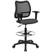 Mid-Back Gray Mesh Drafting Chair with Adjustable Arms [FLF-WL-A277-GY-AD-GG]