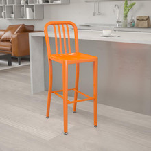 Gael Commercial Grade 30" High Orange Metal Indoor-Outdoor Barstool with Vertical Slat Back [FLF-CH-61200-30-OR-GG]