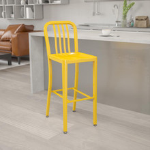 Gael Commercial Grade 30" High Yellow Metal Indoor-Outdoor Barstool with Vertical Slat Back [FLF-CH-61200-30-YL-GG]
