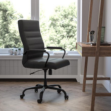 High Back Black LeatherSoft Executive Swivel Office Chair with Black Frame and Arms [FLF-GO-2286H-BK-BK-GG]