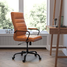 High Back Brown LeatherSoft Executive Swivel Office Chair with Black Frame and Arms [FLF-GO-2286H-BR-BK-GG]