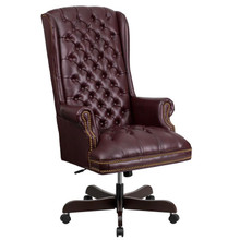 High Back Traditional Fully Tufted Burgundy LeatherSoft Executive Swivel Ergonomic Office Chair with Arms [FLF-CI-360-BY-GG]