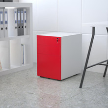 Modern 3-Drawer Mobile Locking Filing Cabinet with Anti-Tilt Mechanism & Letter/Legal Drawer, White with Red Faceplate [FLF-HZ-CHPL-02-RED-WH-GG]