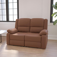 Harmony Series Chocolate Brown Microfiber Loveseat with Two Built-In Recliners [FLF-BT-70597-LS-BN-MIC-GG]