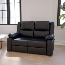Harmony Series Black LeatherSoft Loveseat with Two Built-In Recliners [FLF-BT-70597-LS-GG]