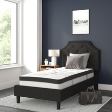 Brighton Twin Size Tufted Upholstered Platform Bed in Black Fabric with 10 Inch CertiPUR-US Certified Pocket Spring Mattress [FLF-SL-BM10-5-GG]