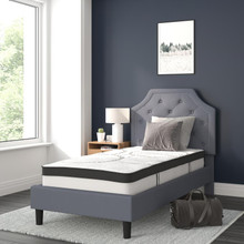 Brighton Twin Size Tufted Upholstered Platform Bed in Light Gray Fabric with 10 Inch CertiPUR-US Certified Pocket Spring Mattress [FLF-SL-BM10-9-GG]