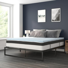 14 Inch Metal Platform Bed Frame with 12 Inch Pocket Spring Mattress in a Box and 2 Inch Cool Gel Memory Foam Topper - King [FLF-XU-BD10-12PSM2M35-K-GG]