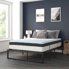 14 Inch Metal Platform Bed Frame with 12 Inch Pocket Spring Mattress in a Box and 2 Inch Cool Gel Memory Foam Topper - Queen [FLF-XU-BD10-12PSM2M35-Q-GG]