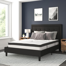 Roxbury Queen Size Tufted Upholstered Platform Bed in Black Fabric with 10 Inch CertiPUR-US Certified Pocket Spring Mattress [FLF-SL-BM10-23-GG]
