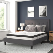 Roxbury Queen Size Tufted Upholstered Platform Bed in Dark Gray Fabric with 10 Inch CertiPUR-US Certified Pocket Spring Mattress [FLF-SL-BM10-31-GG]