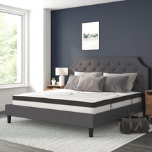 Brighton King Size Tufted Upholstered Platform Bed in Dark Gray Fabric with 10 Inch CertiPUR-US Certified Pocket Spring Mattress [FLF-SL-BM10-16-GG]