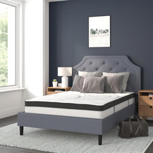 Brighton Full Size Tufted Upholstered Platform Bed in Light Gray Fabric with 10 Inch CertiPUR-US Certified Pocket Spring Mattress [FLF-SL-BM10-10-GG]