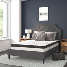 Brighton Full Size Tufted Upholstered Platform Bed in Dark Gray Fabric with 10 Inch CertiPUR-US Certified Pocket Spring Mattress [FLF-SL-BM10-14-GG]