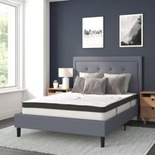 Roxbury Full Size Tufted Upholstered Platform Bed in Light Gray Fabric with 10 Inch CertiPUR-US Certified Pocket Spring Mattress [FLF-SL-BM10-26-GG]