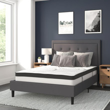 Roxbury Full Size Tufted Upholstered Platform Bed in Dark Gray Fabric with 10 Inch CertiPUR-US Certified Pocket Spring Mattress [FLF-SL-BM10-30-GG]