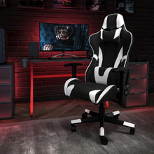 Red Gaming Desk and Black Reclining Gaming Chair Set with Cup Holder and Headphone Hook [FLF-BLN-X20RSG1030-BK-GG]