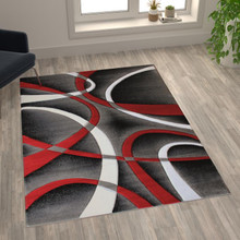 Atlan Collection 5' x 7' Red Abstract Area Rug - Olefin Rug with Jute Backing - Entryway, Living Room or Bedroom [FLF-KP-RG951-57-RD-GG]