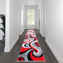 Athos Collection 3' x 16' Red Abstract Area Rug - Olefin Rug with Jute Backing - Hallway, Entryway, or Bedroom [FLF-KP-RG952-316-RD-GG]