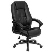 High Back Black LeatherSoft Executive Swivel Ergonomic Office Chair with Deep Curved Lumbar and Arms [FLF-GO-7145-BK-GG]